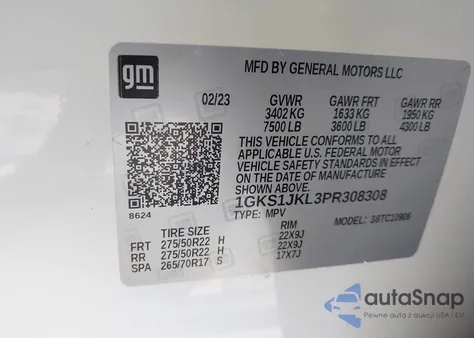 2023 GMC Yukon Xl Denali z USA, uszkodzony, nr VIN 1GKS1JKL3PR308308